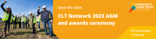 Image reads Save the date: CLT Network 2023 AGM and awards ceremony Saturday 25th November 11am-4pm